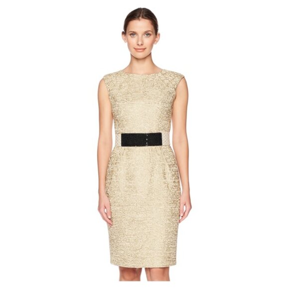 RACHEL Rachel Roy Dresses & Skirts - Rachel Roy Size 4 Metallic Embroidered Crewneck Capped Sleeve Belted  Dr…